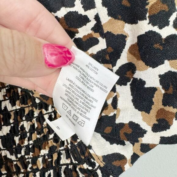 EXPRESS X ROCKY BARNES | Linen Blend Leopard Bow Front Crop Top Women’s Size S - Picture 7 of 11